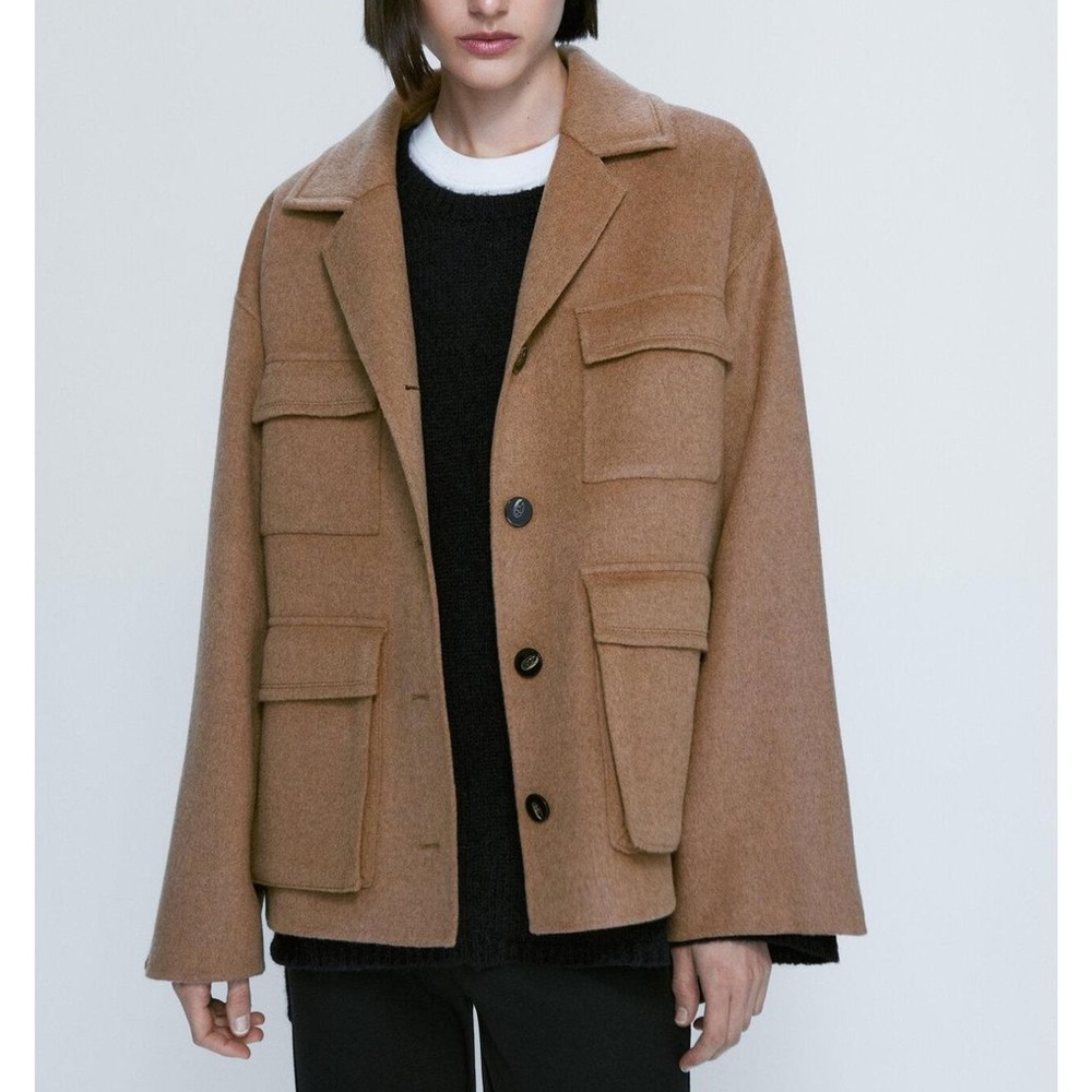 Massimo Dutti Wool Blend Coat in Camel